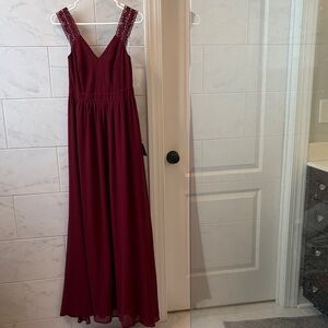 Lulu's Burgundy Lace Maxi Dress